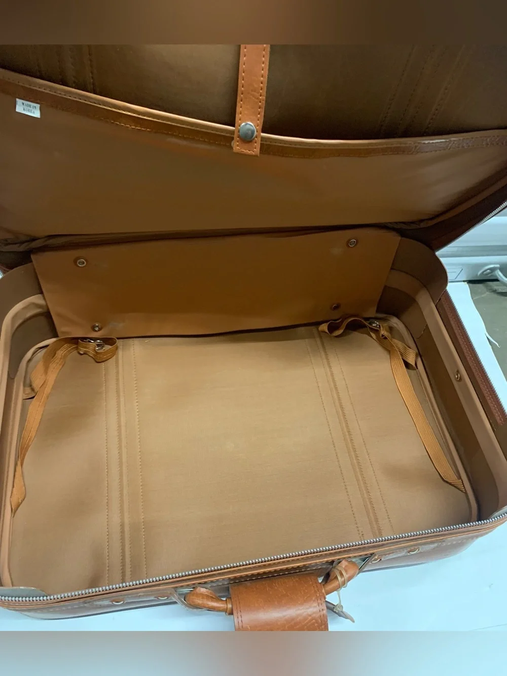 New Vista Brown Faux Leather Suitcase 23-25in Solid w/ Clothing Compartment